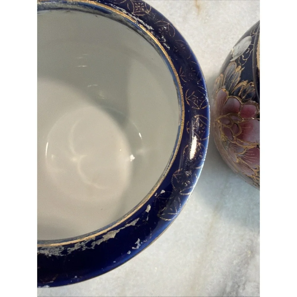 Set Of 2 Lemax Ceramic Flower Pot Vase blue pink Floral GardenGold Gilt 4